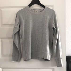 Grey pinstripe crew sweatshirt.